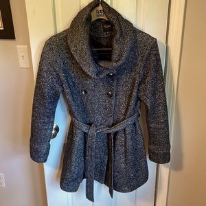 Maternity winter coat. Heather Charcoal grey. Size 10 or Large with tie waist